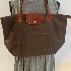 Longchamp Brown nylon and leather tote bag
